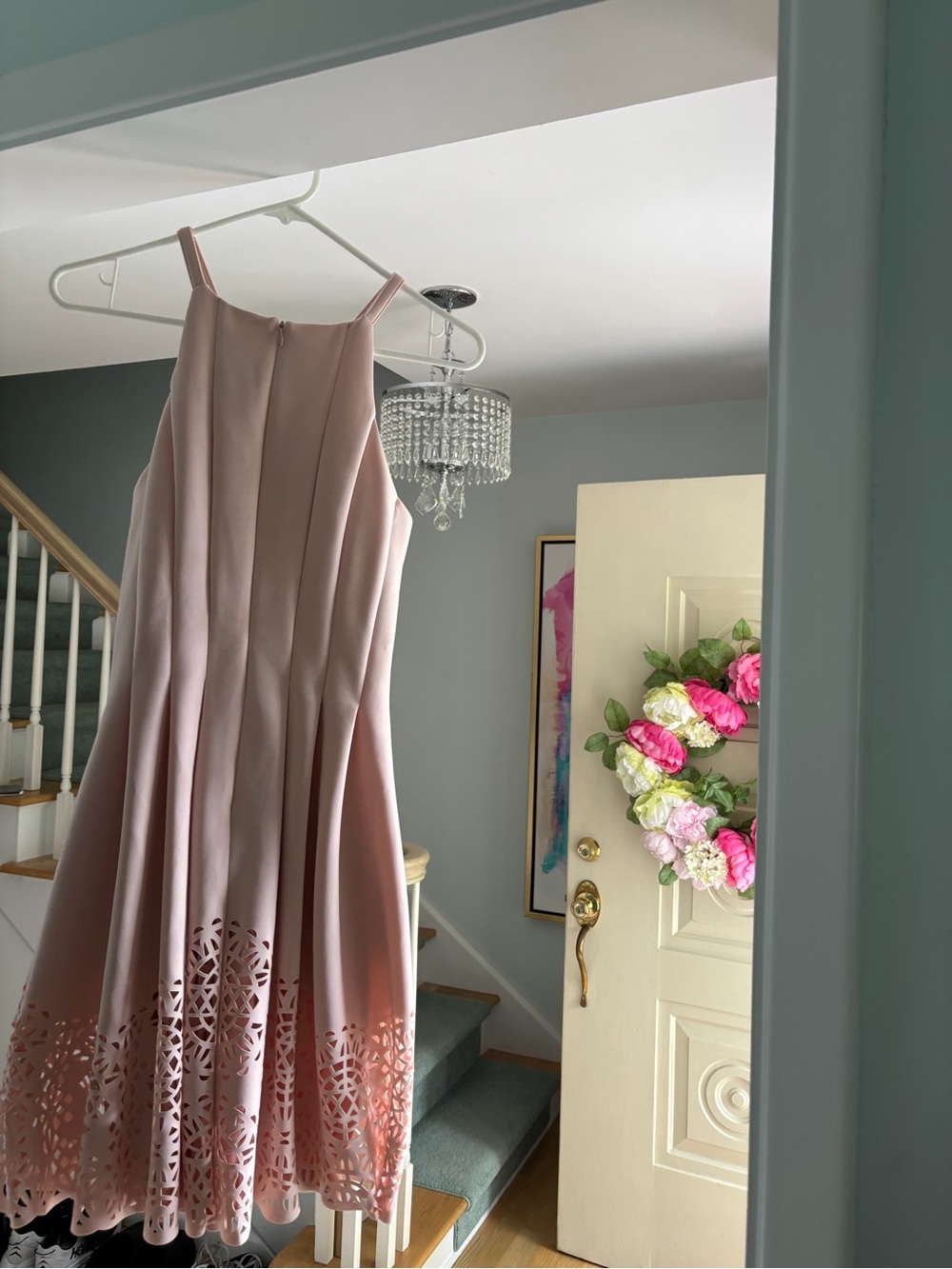 Vince Camuto Sleeveless Blush Pink Laser-Cut Midi Dress